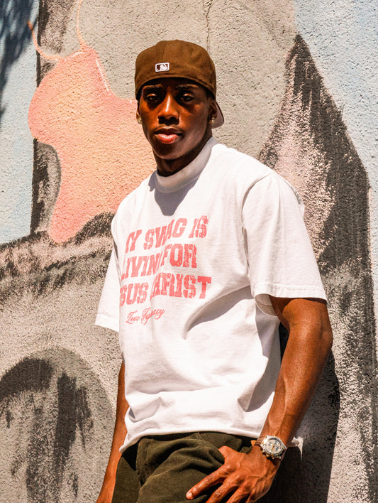 MY SWAG IS LIVING FOR JESUS CHRIST TEE - WHITE/PINK