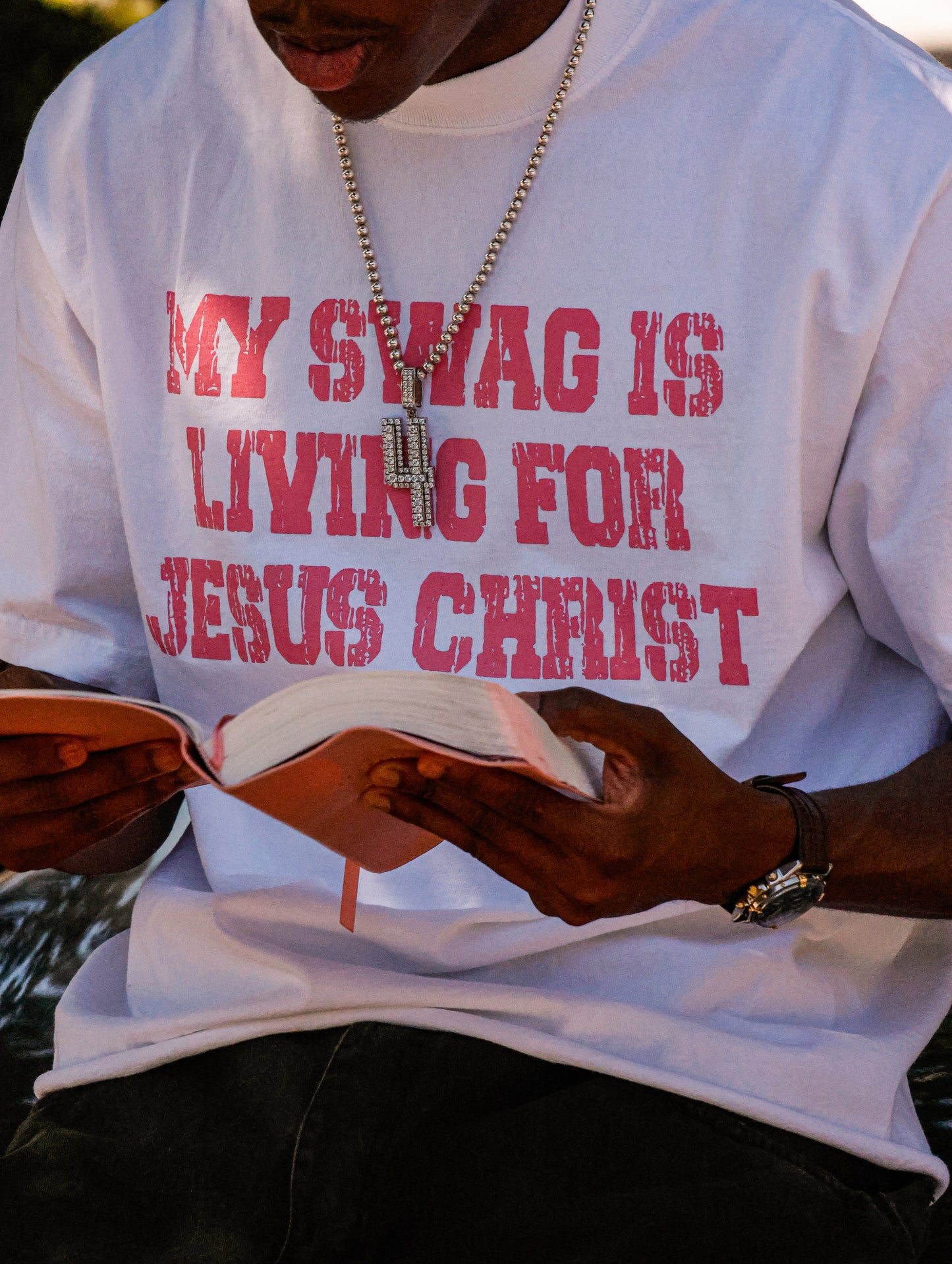 MY SWAG IS LIVING FOR JESUS CHRIST TEE - WHITE/PINK