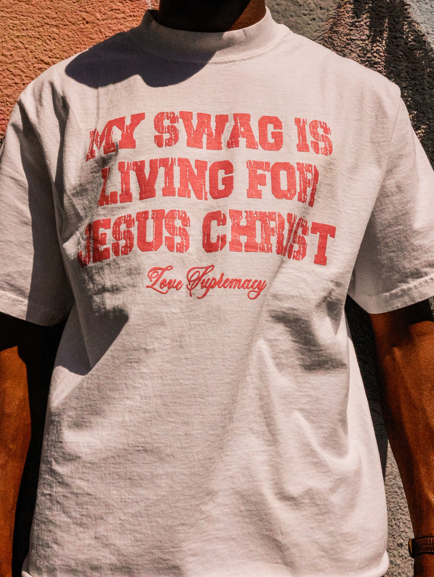 MY SWAG IS LIVING FOR JESUS CHRIST TEE - WHITE/PINK