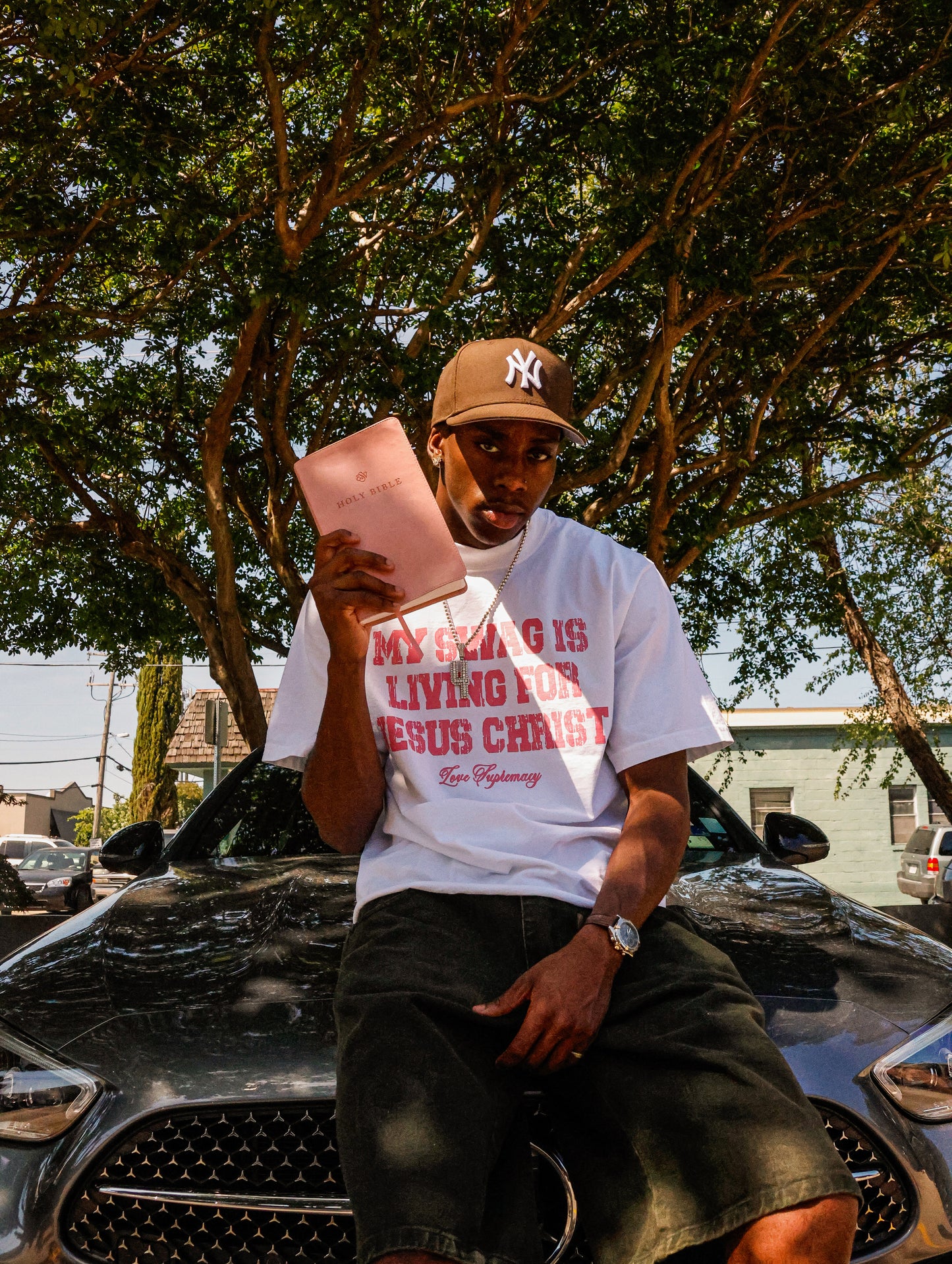 MY SWAG IS LIVING FOR JESUS CHRIST TEE - WHITE/PINK